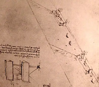 Dessin d'écluses sur une rivière de Léonard de Vinci